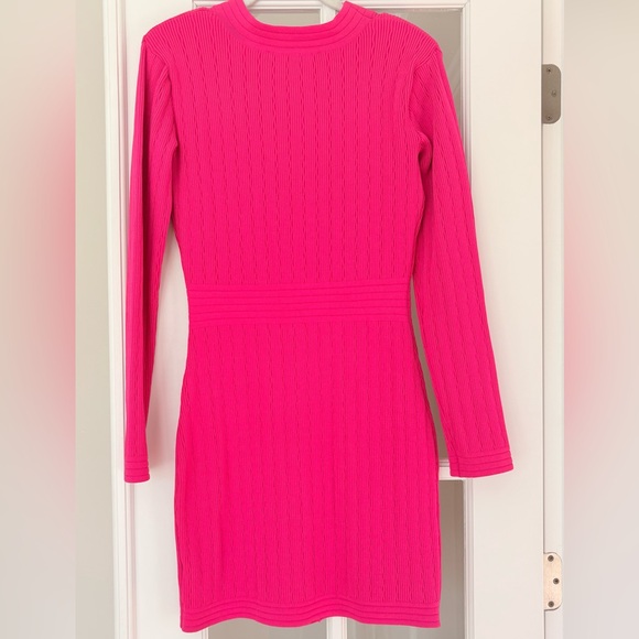 Endless Rose Hot Pink Knit Dress with Gold Accents - Picture 3 of 3